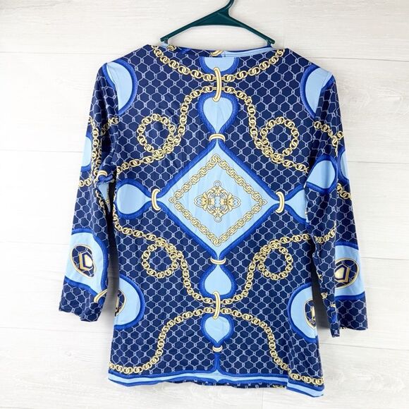 J. McLaughlin Chain Geometric Print V-Neck Top - Picture 3 of 5